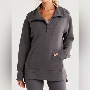 Zella size XS oversized kickback ottoman tunic fit Gray Zip Up Sweater